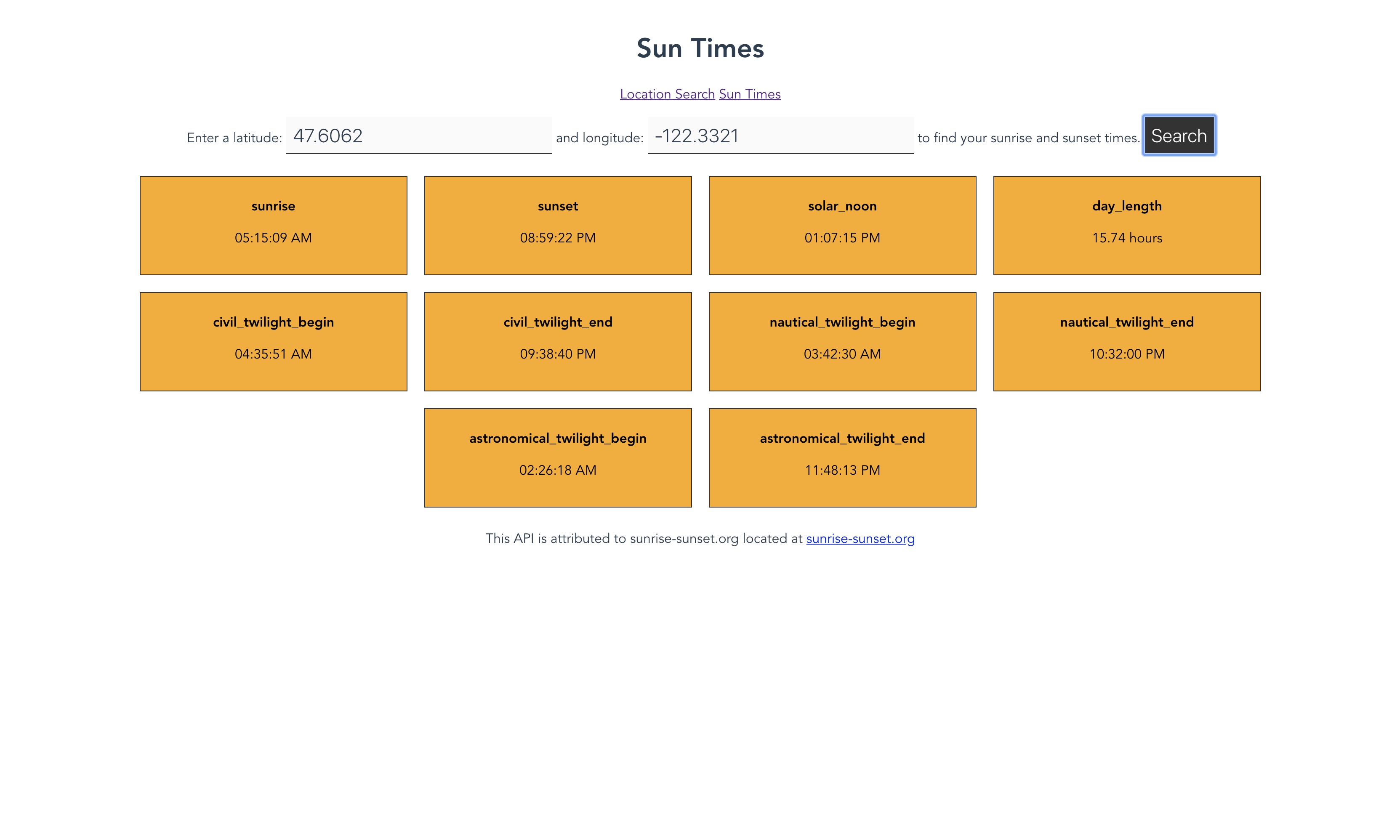 Sun Times Results Page