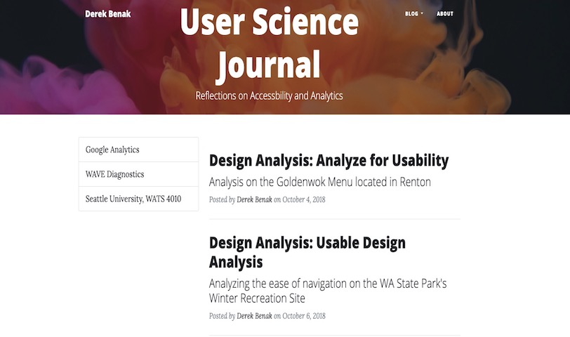 The homepage for my WATS 4010 User Science Journal